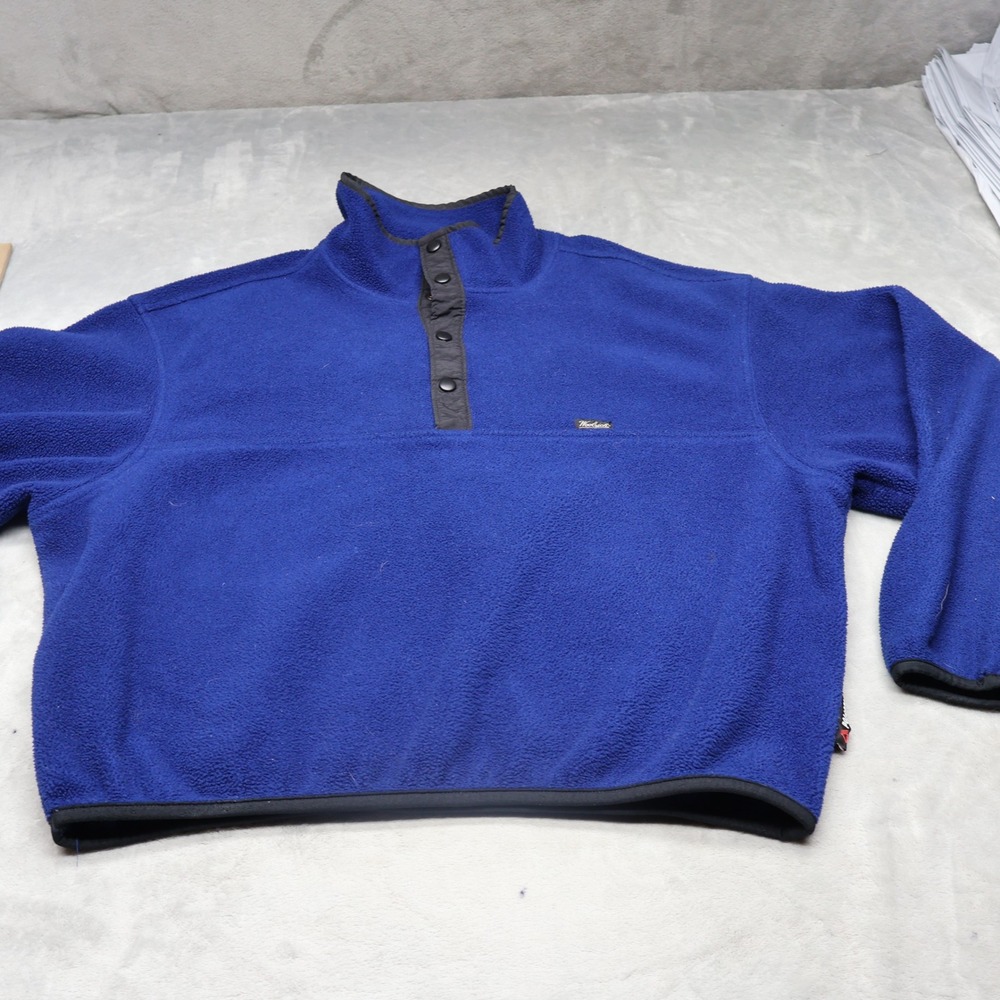 Woolrich Sweater Mens XL Blue Fleece‎ Pullover Snap Neck Winter USA Made VTG